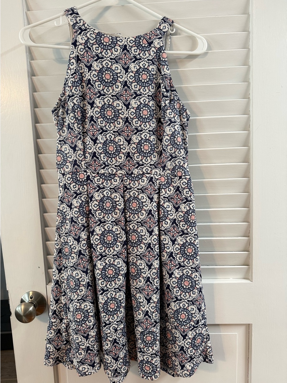 Xhilaration Navy and Pink Patterned Midi Halter Dress